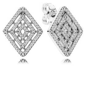 Quinceanera-inspired Pandora geometric lines stud earrings featuring a pair of diamond earrings on a white background