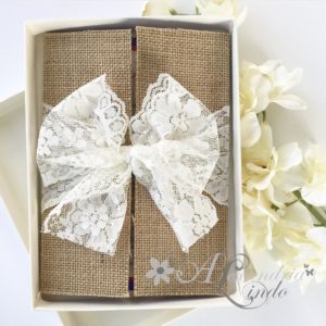 A Quinceanera-themed image featuring lace, a box with a bow, and lace on it