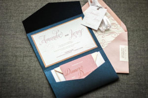 A close up of a Quinceanera invitation made of paper on a table