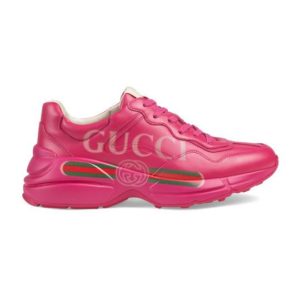 Quinceanera image description: Gucci Rhyton 'Pink' 528892-DRW00-5752 US 8½, a pink sneaker with a Gucci logo on the side