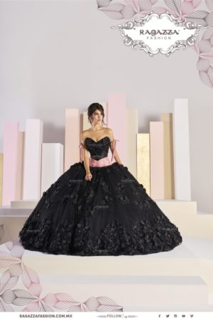 A woman in a black dress posing for a picture in ragazza fashion Quinceañera dresses