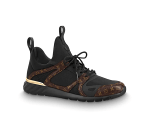 Aftergame Trainers, a pair of black and brown Quinceanera sneakers on a white surface
