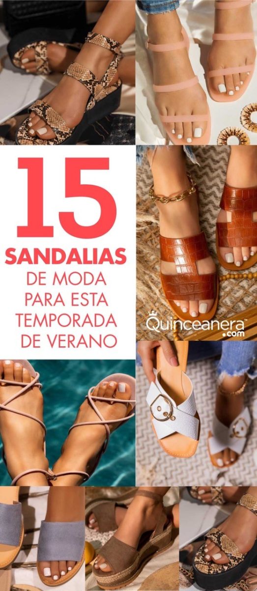 A collage of different types of Quinceanera sandals for women, including slipper style