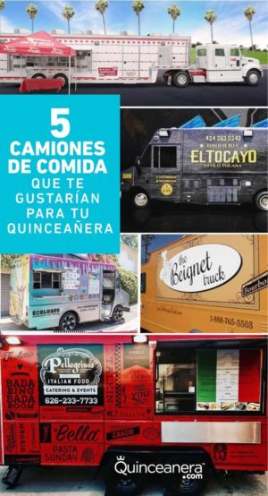 A collage of pictures of food trucks, perfect for a Quinceanera celebration