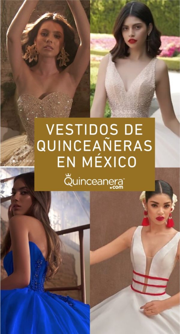 A collage of photos featuring a woman in a white Quinceanera gown