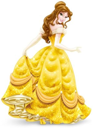 Disney princess Belle, a Quinceanera figurine wearing a beautiful yellow dress
