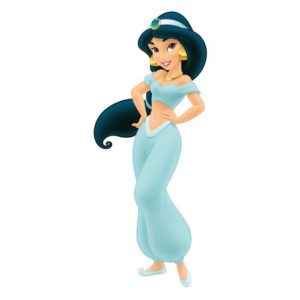 A Quinceanera princess, wearing a blue dress and hat, reminiscent of the real Jasmine.